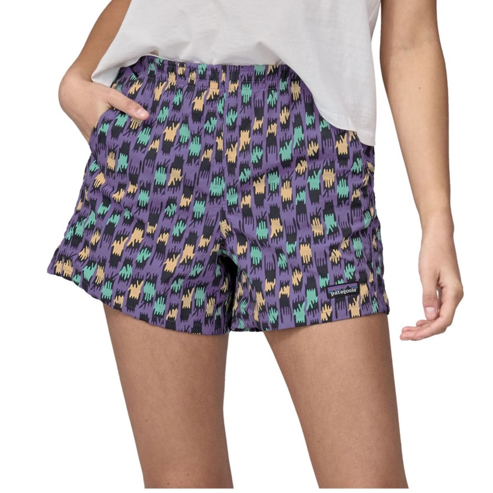 Patagonia Purple Patterned Women's Shorts with Teal and Yellow Accents
